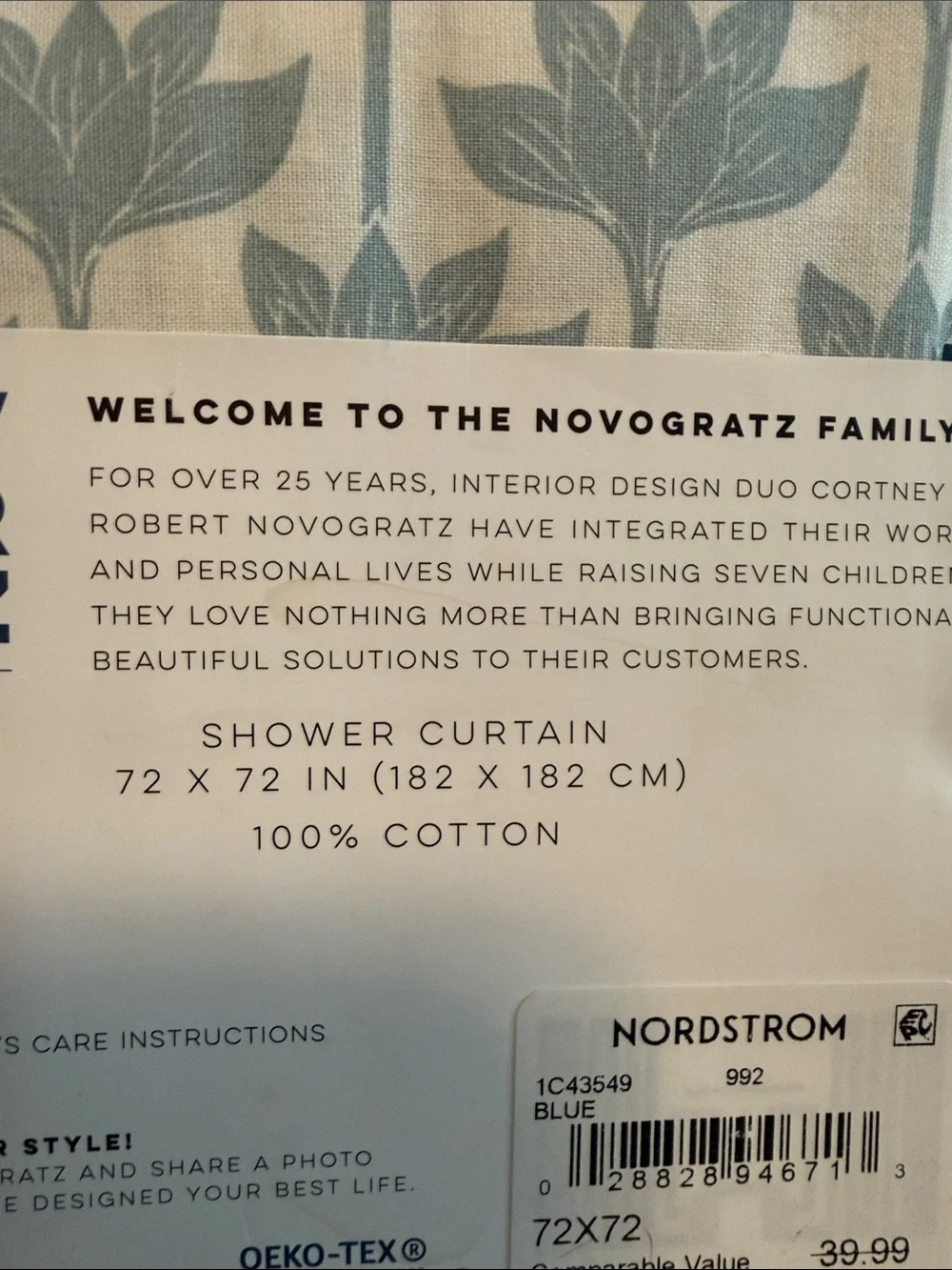 Novogratz By Utica Blue Floral Cotton Shower Curtain - cotton